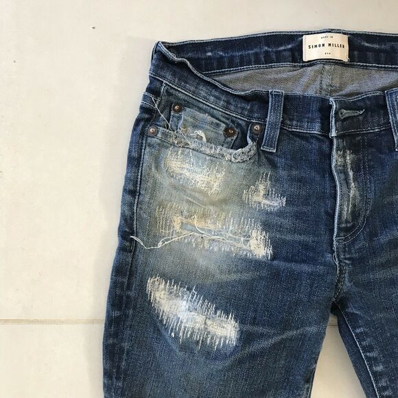 Simon Miller Distressed Moto Low Rise Stretch Skinny Denim Jeans - Picture 3 of 11